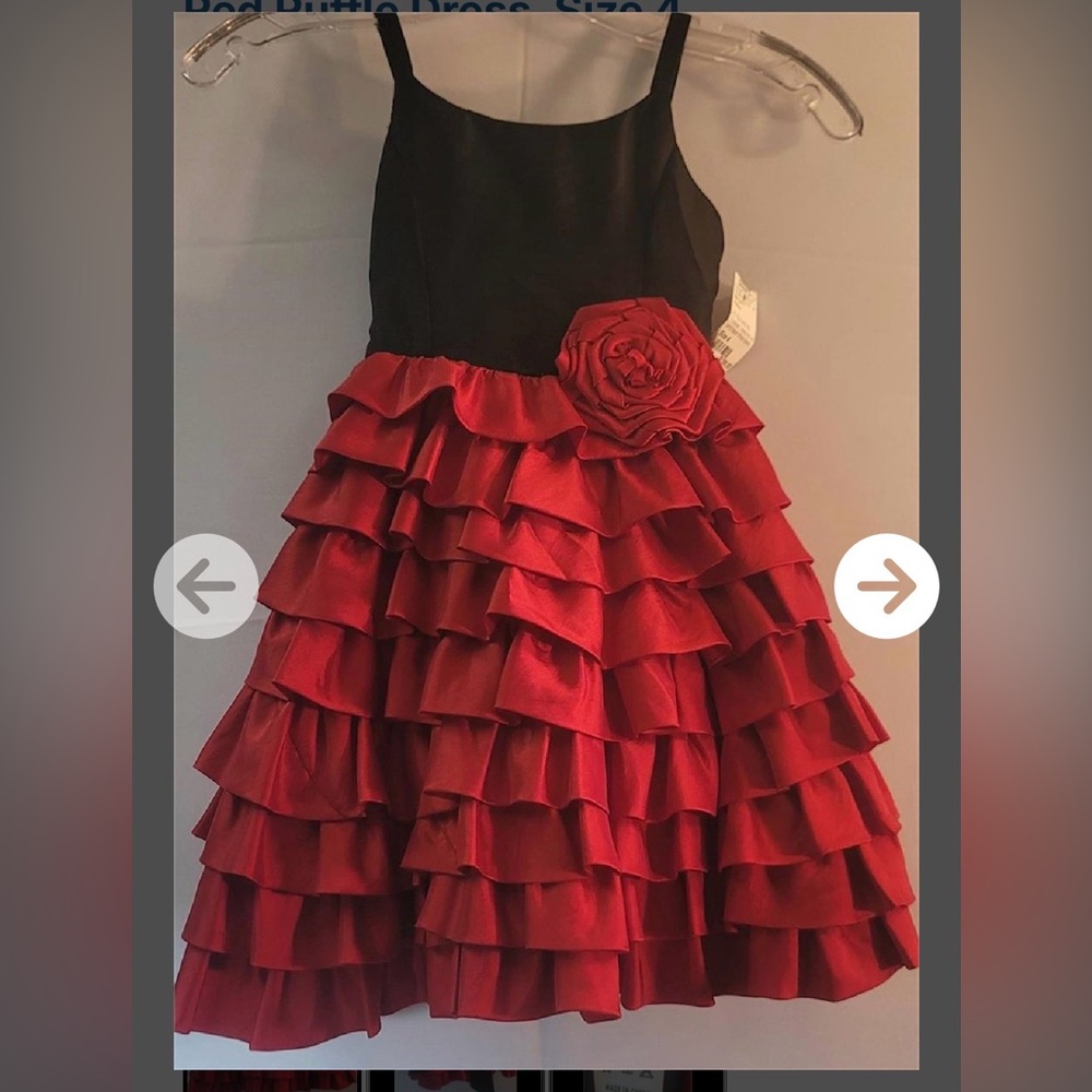 Bijan Kids Black and Red Ruffle Dress, Size 4